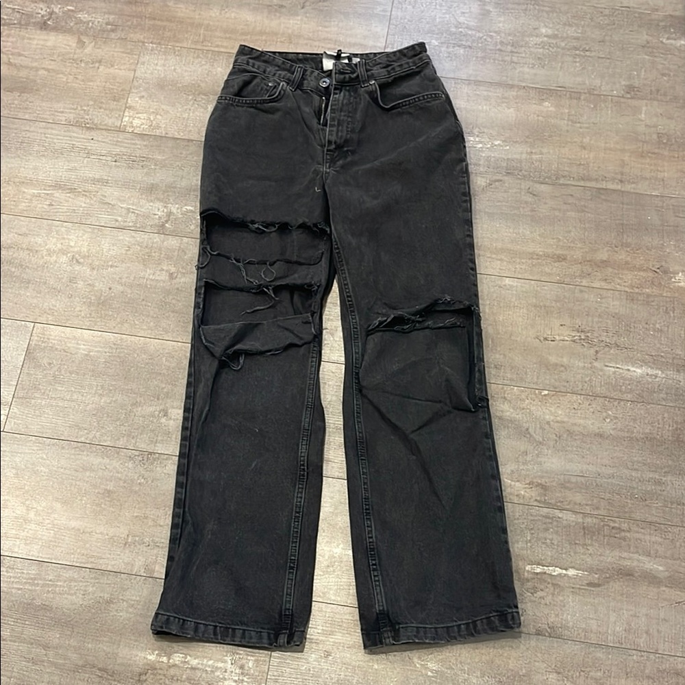 Urban Outfitters Black Ripped Wide Leg Jeans